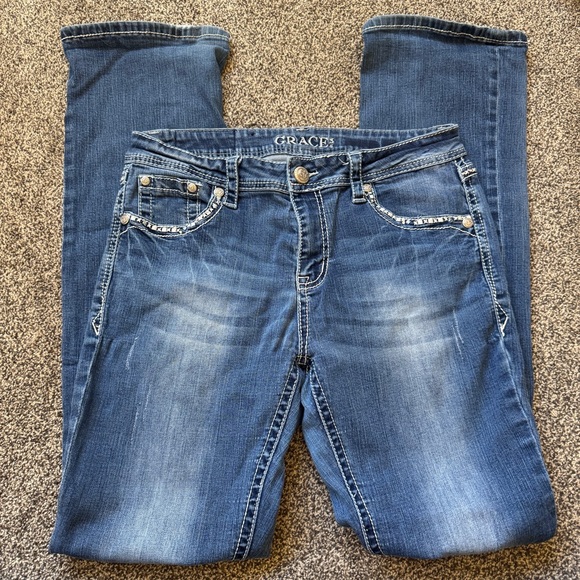 Grace in LA Women’s Jeans Size 30 Bootcut Embroidered Pocket Blue Denim - Picture 6 of 10